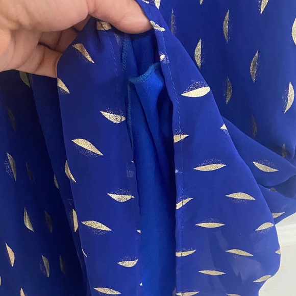 Buttons Royal Blue Leaf Pattern Mini Dress - Picture 4 of 5